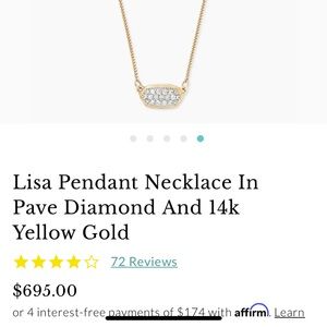 Kendra Scott Lisa Necklace Pave Diamond 14k Gold